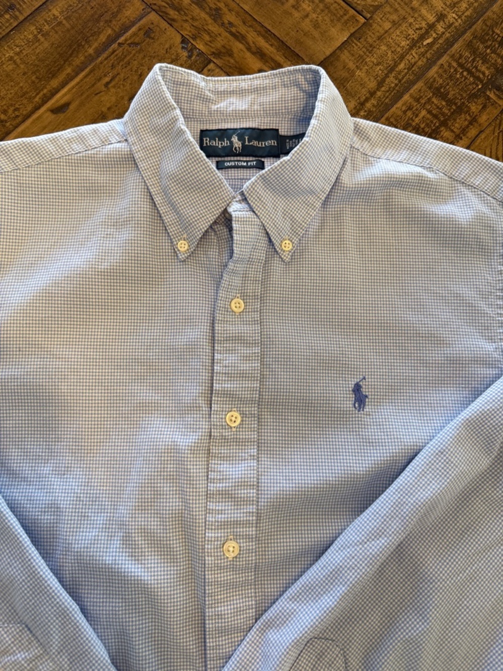 ✨Ralph Lauren Blue Micro-Check Button-Down Dress Shirt